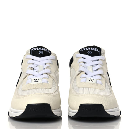 Chanel Mesh Suede Calfskin Grained Calfskin Womens CC Sneakers 36 White Black 2 of 8
