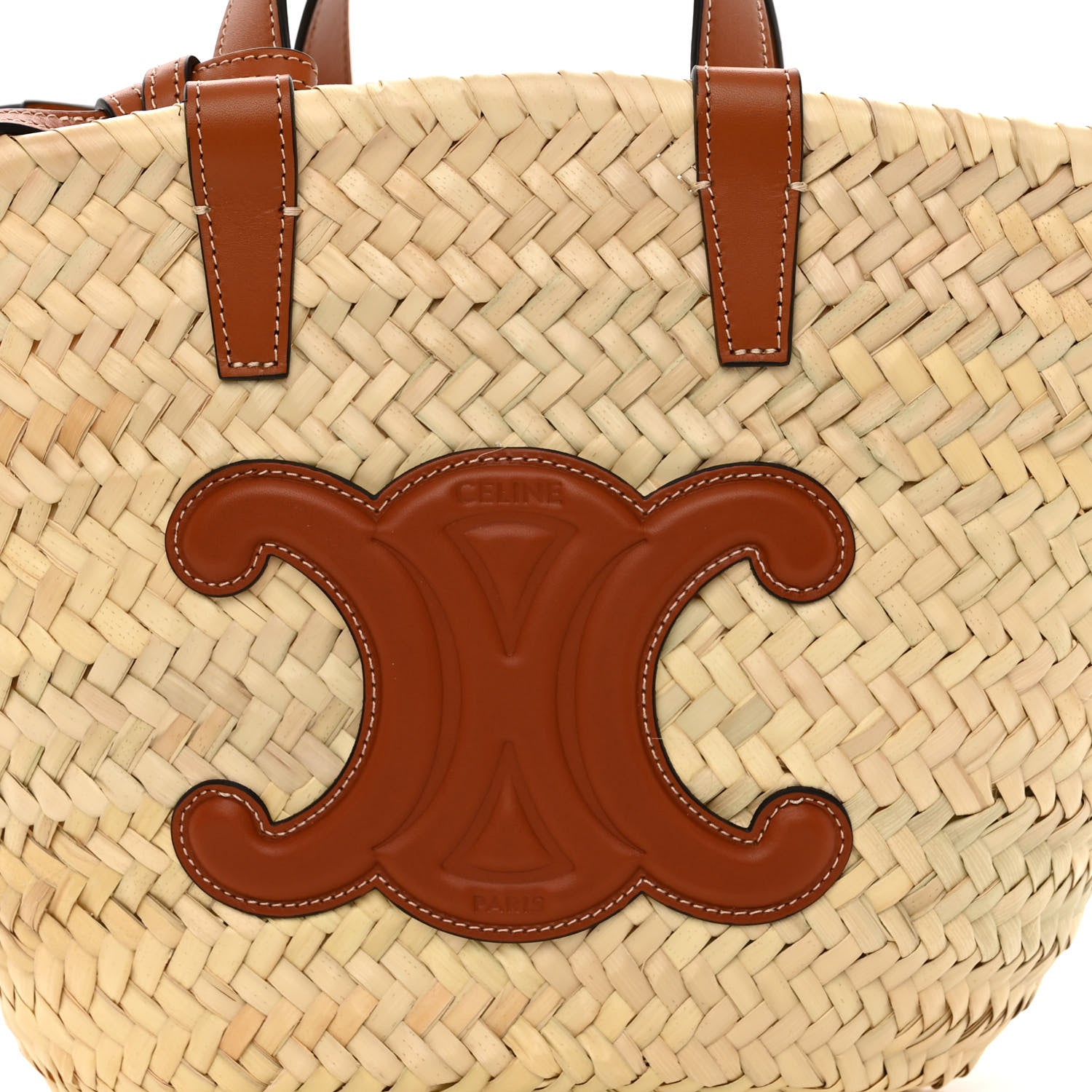 Celine Raffia Calfskin Triomphe Teen Panier Tan 7 of 9