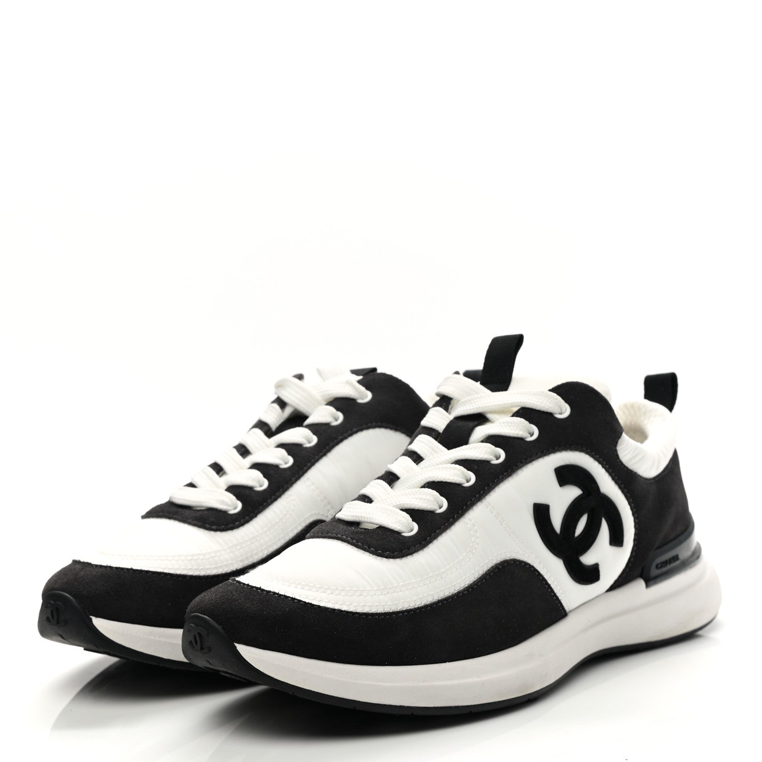 Chanel Nylon Suede Calfskin CC Sneakers 38 White Dark Grey 3 of 8