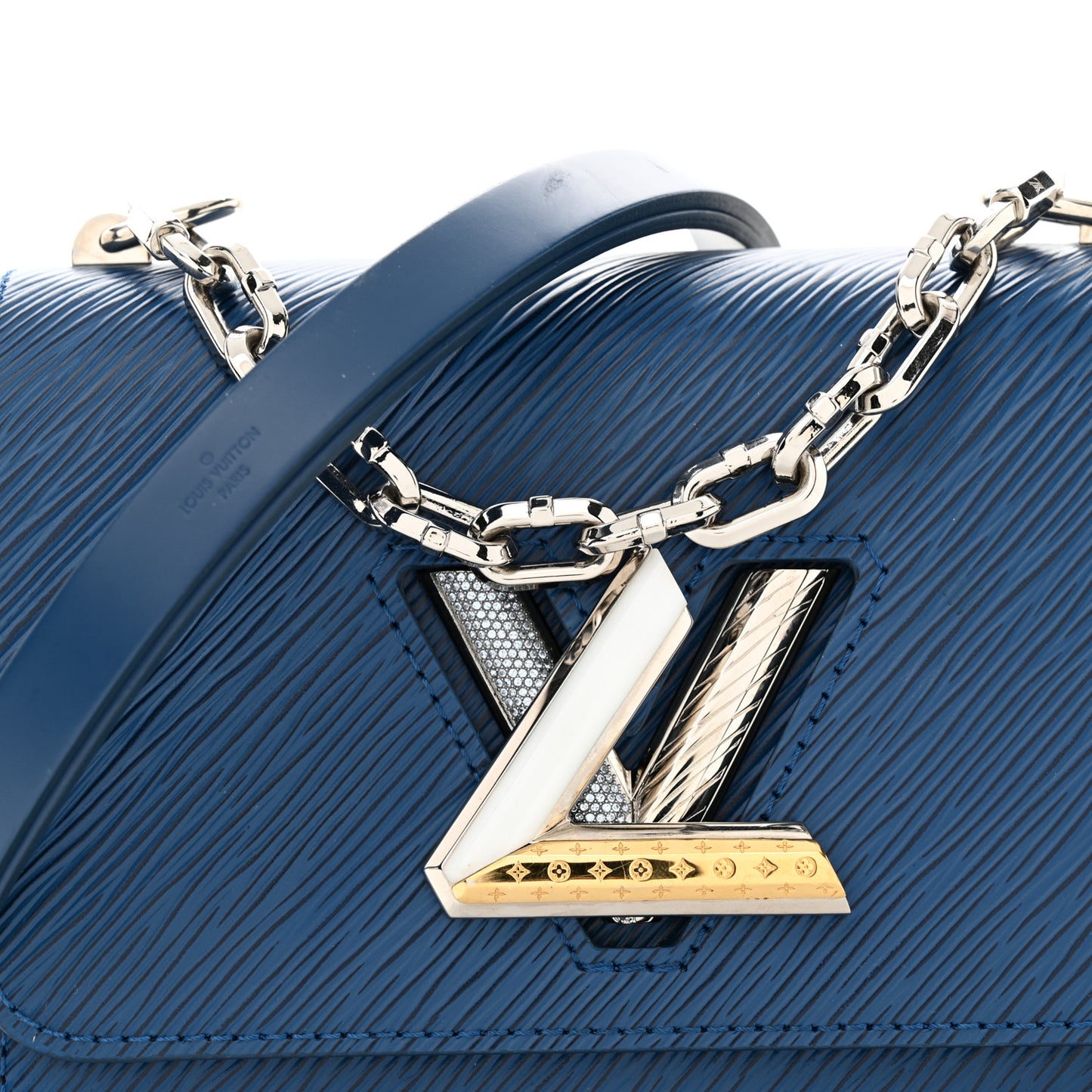 Epi Strass Enamel Monogram Twist Shoulder Bag PM Toledo Blue