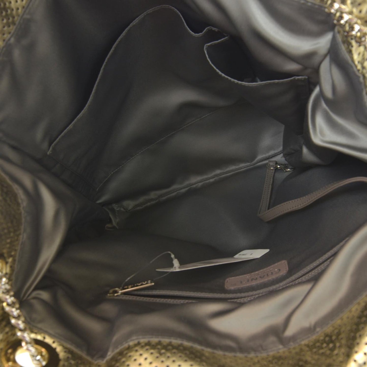 Metallic Crackled Calfskin Perforated Drill Shoulder Bag Gold