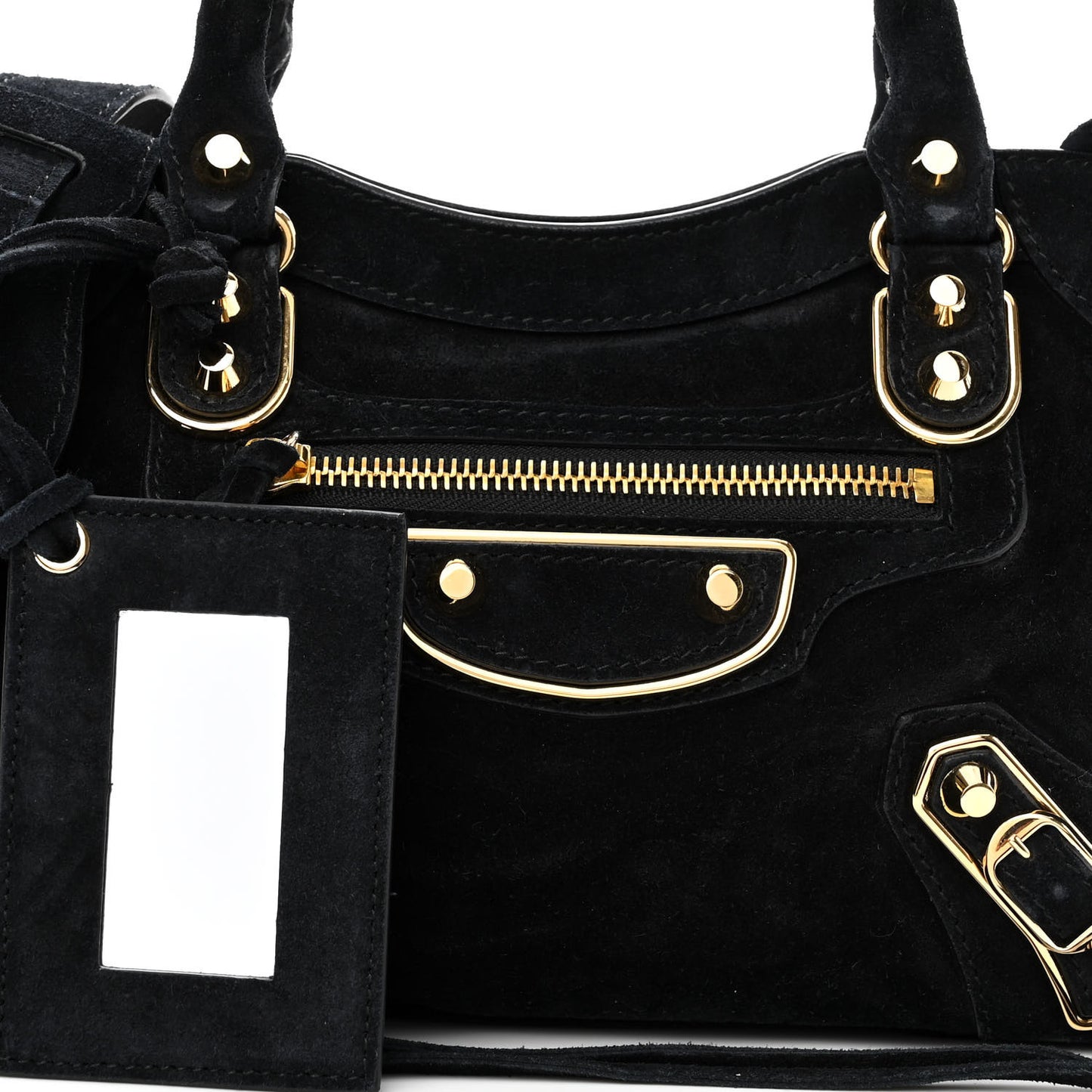 Baby Daim Suede Gold Metallic Edge Hardware Mini City Black
