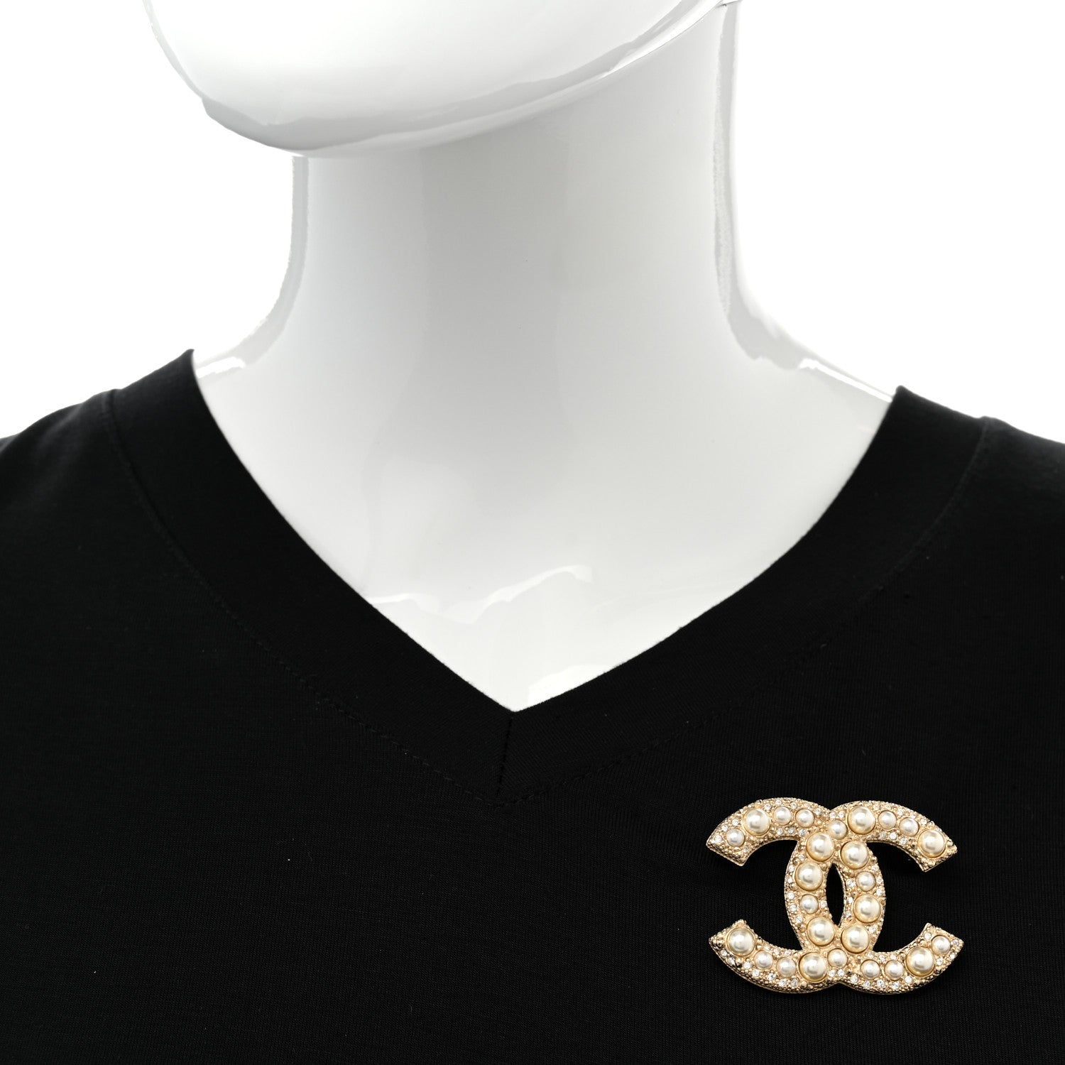 Chanel Metal Crystal Graduated Pearl CC Brooch Gold 2 of 5