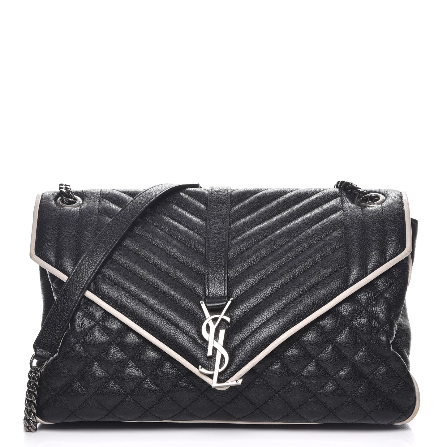 Calfskin Mixed Matelasse Triquilt Large Monogram Envelope Satchel Black White