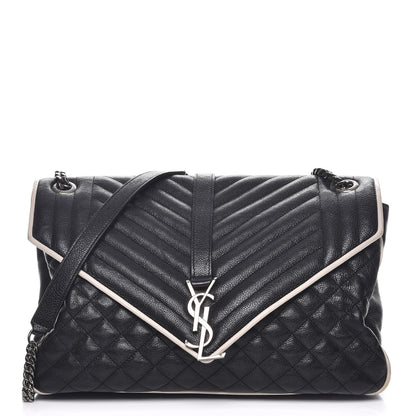 Saint Laurent Calfskin Mixed Matelasse Triquilt Large Monogram Envelope Satchel Black White 1 of 13