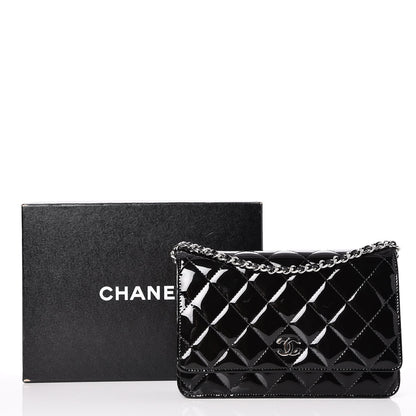 Chanel Patent Quilted Wallet On Chain WOC Black 9 of 9