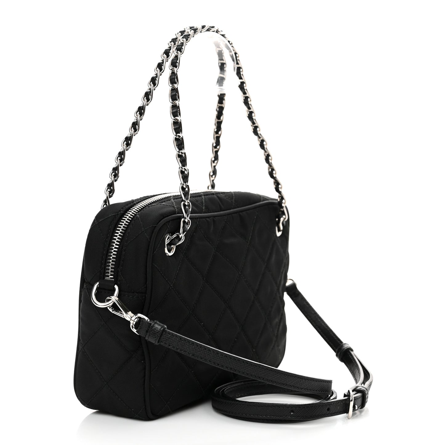 Nylon Tessuto Impuntu Quilted Bandoliera Crossbody Bag Black