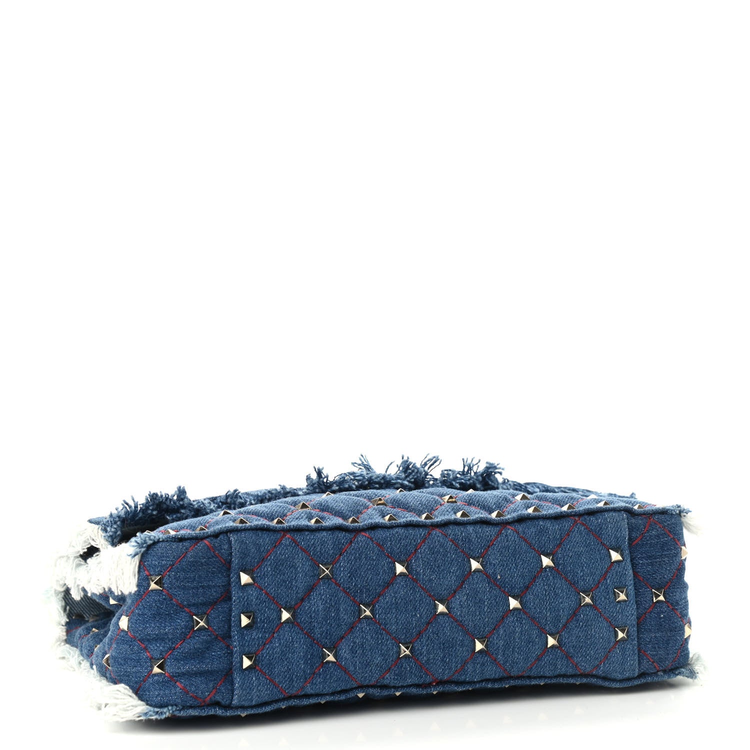 Valentino Garavani Denim Fringe Medium Rockstud Spike Shoulder Bag Blue 4 of 8