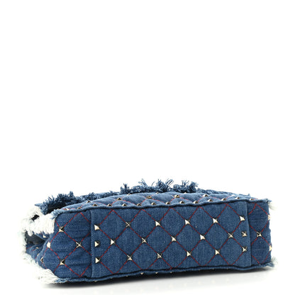 Valentino Garavani Denim Fringe Medium Rockstud Spike Shoulder Bag Blue 4 of 8