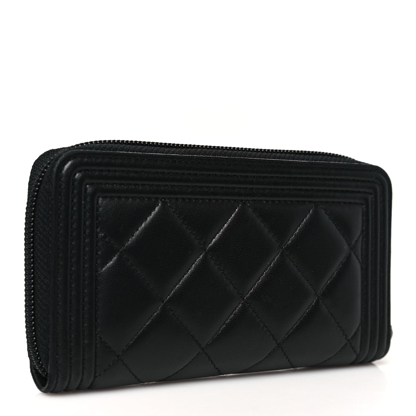 Lambskin Quilted Small Boy Zip Around Wallet Black