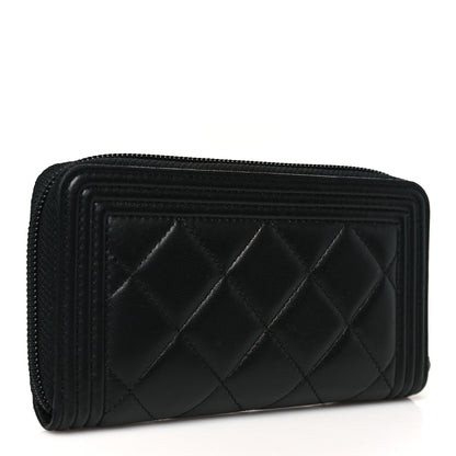 Chanel Lambskin Quilted Small Boy Zip Around Wallet Black 3 of 10