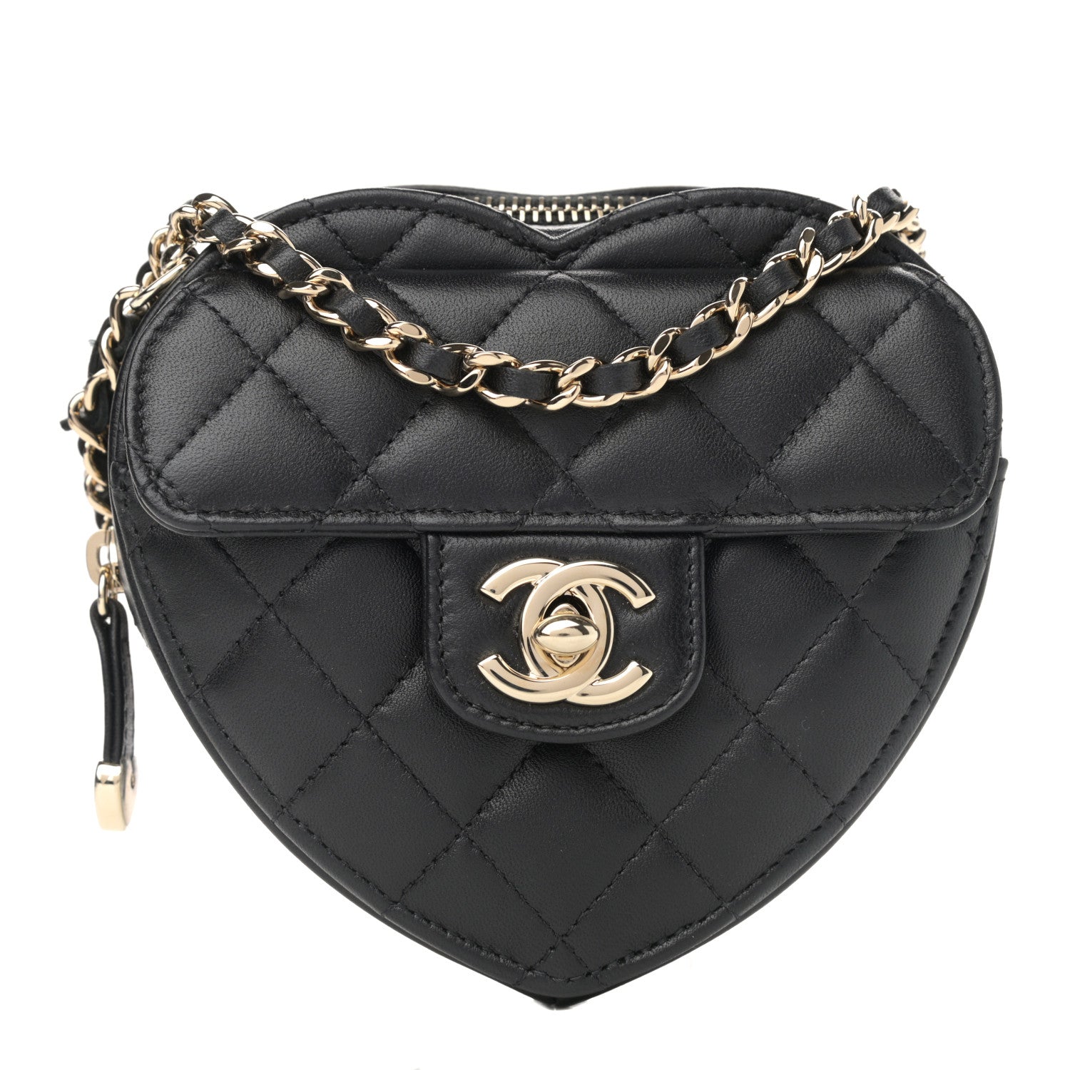 Chanel Lambskin Quilted CC In Love Heart Clutch With Chain Black 1 of 13