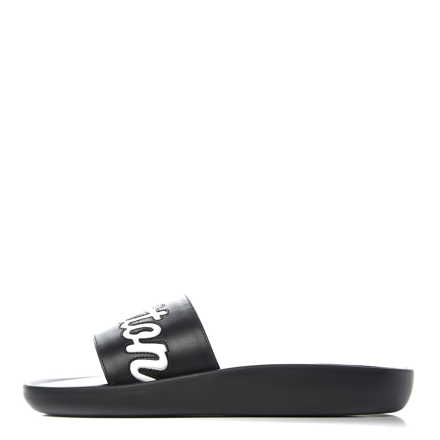 Calfskin Logo Sunbath Slide Sandals 36 Black