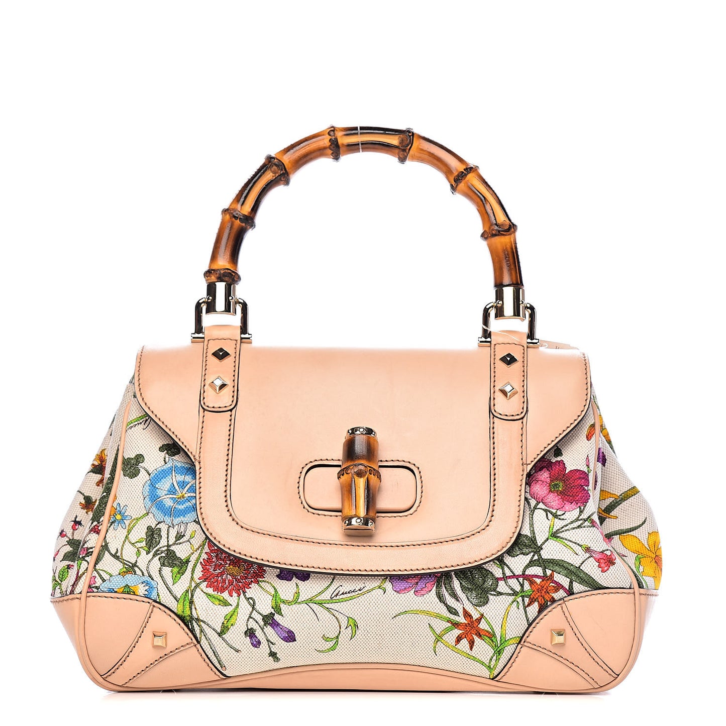 Floral Flora Canvas Bamboo Top Handle Bag