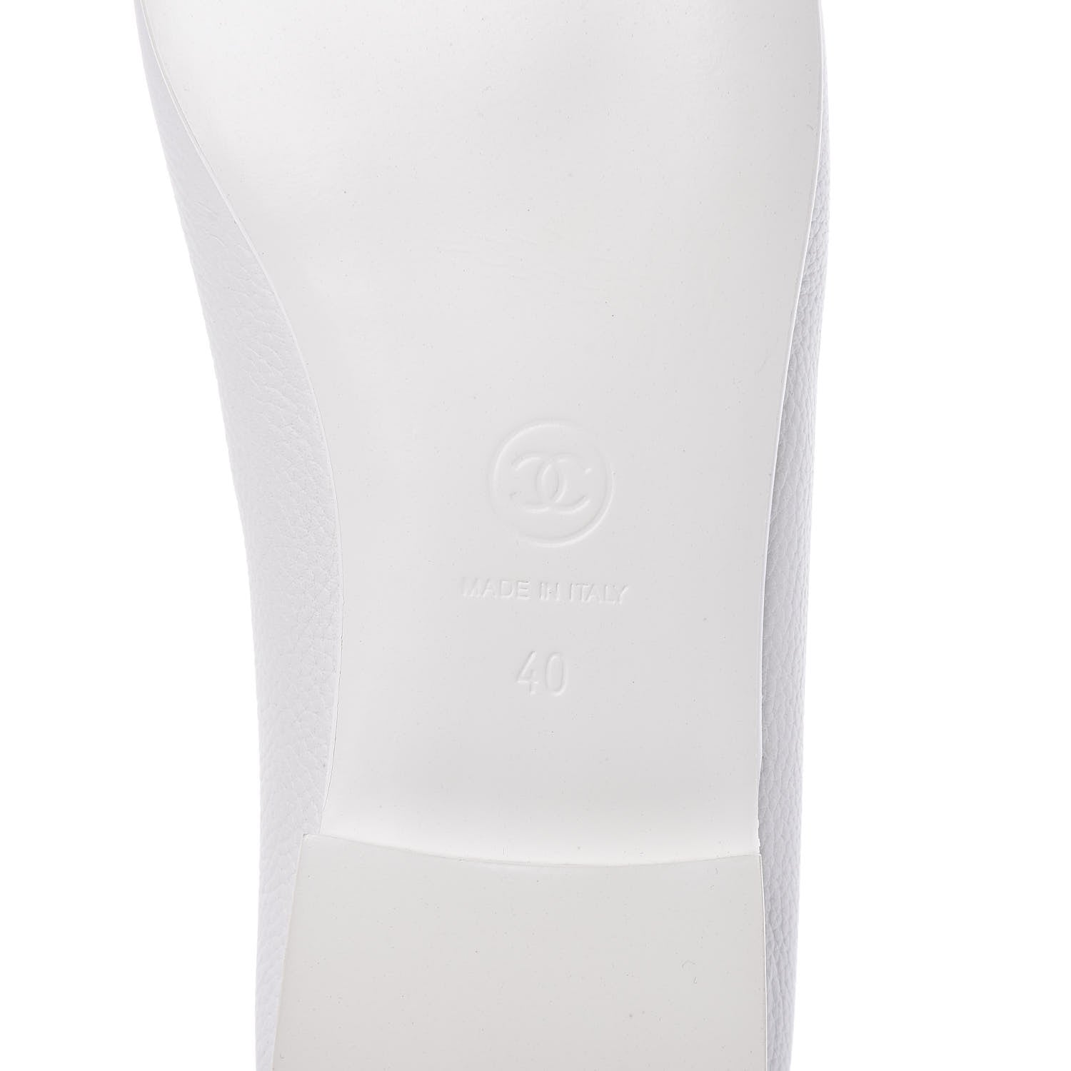 Chanel Calfskin Patent CC Cap Toe Ballerina Flats 40 White Blue 6 of 8