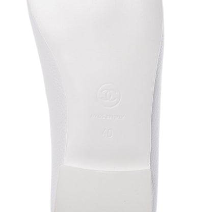 Chanel Calfskin Patent CC Cap Toe Ballerina Flats 40 White Blue 6 of 8