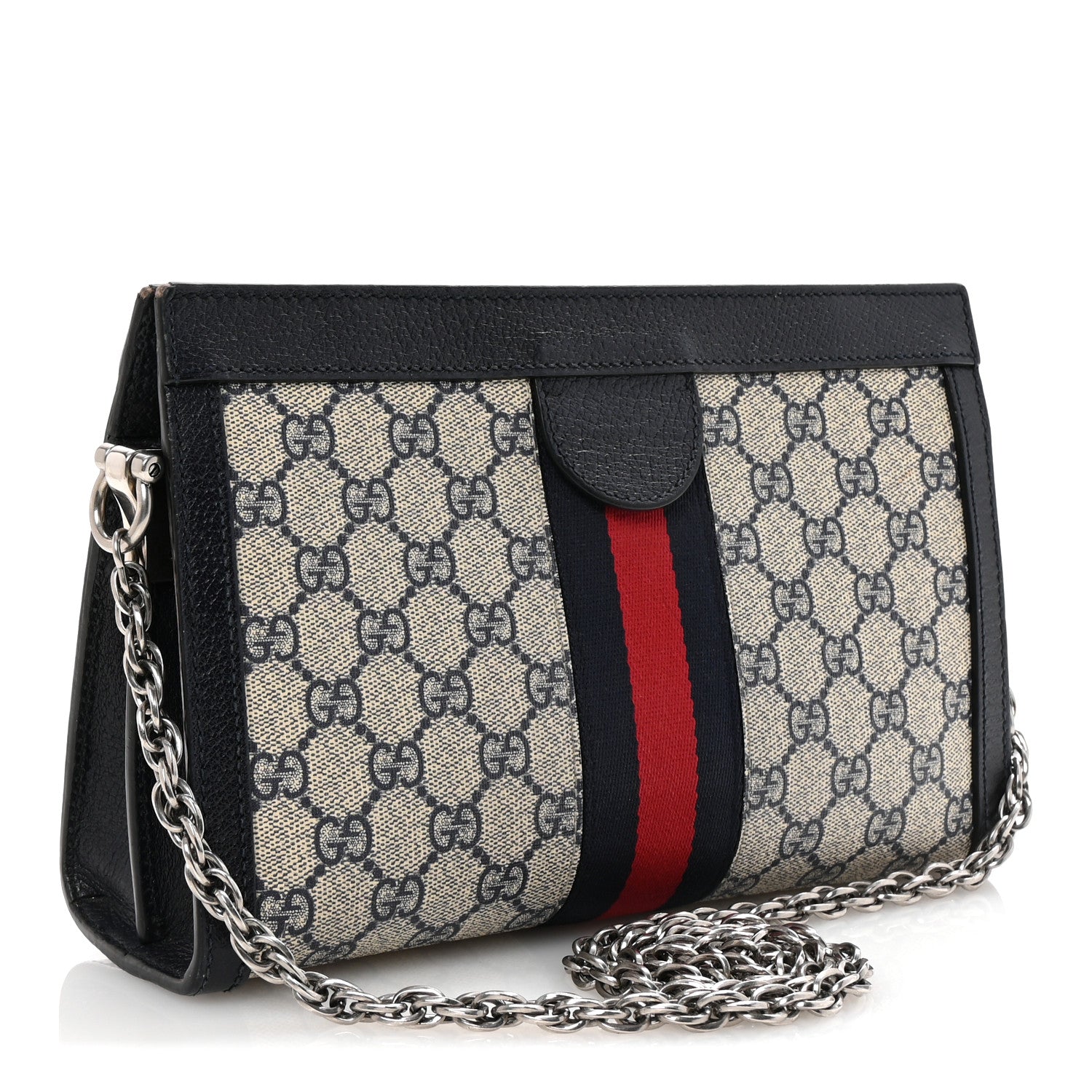 Gucci GG Supreme Monogram Textured Dollar Calfskin Web Small Ophidia Chain Shoulder Bag Beige Blue 3 of 9