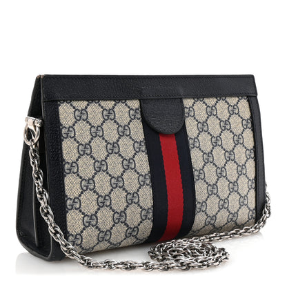 Gucci GG Supreme Monogram Textured Dollar Calfskin Web Small Ophidia Chain Shoulder Bag Beige Blue 3 of 9