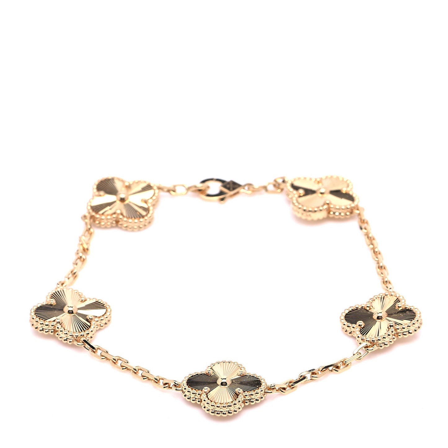 18K Yellow Gold 5 Motifs Guilloche Vintage Alhambra Bracelet