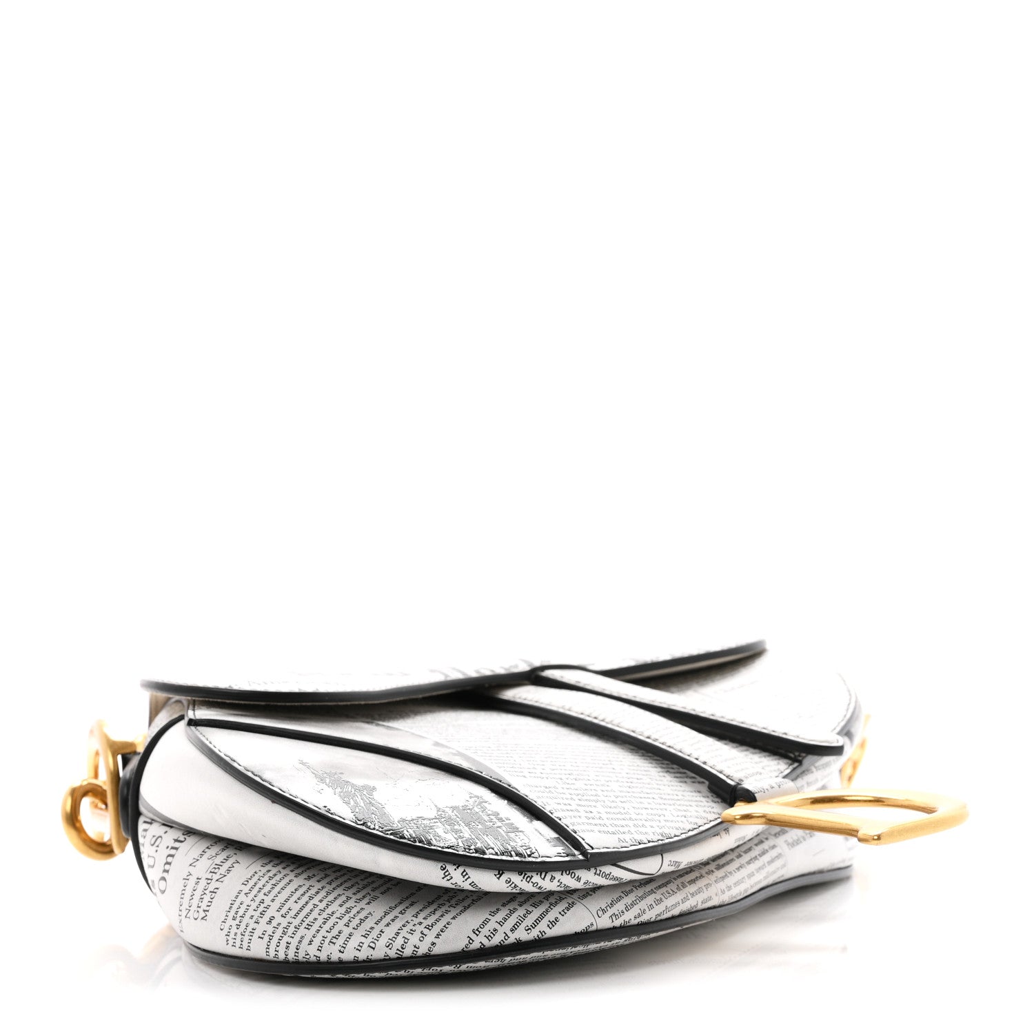 Christian Dior Calfskin Newspaper Printed Saddle Bag With Strap Black White 4 of 11