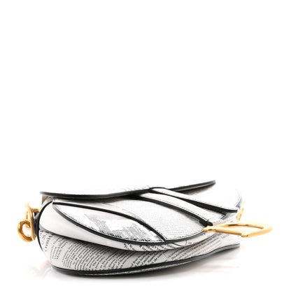 Christian Dior Calfskin Newspaper Printed Saddle Bag With Strap Black White 4 of 11