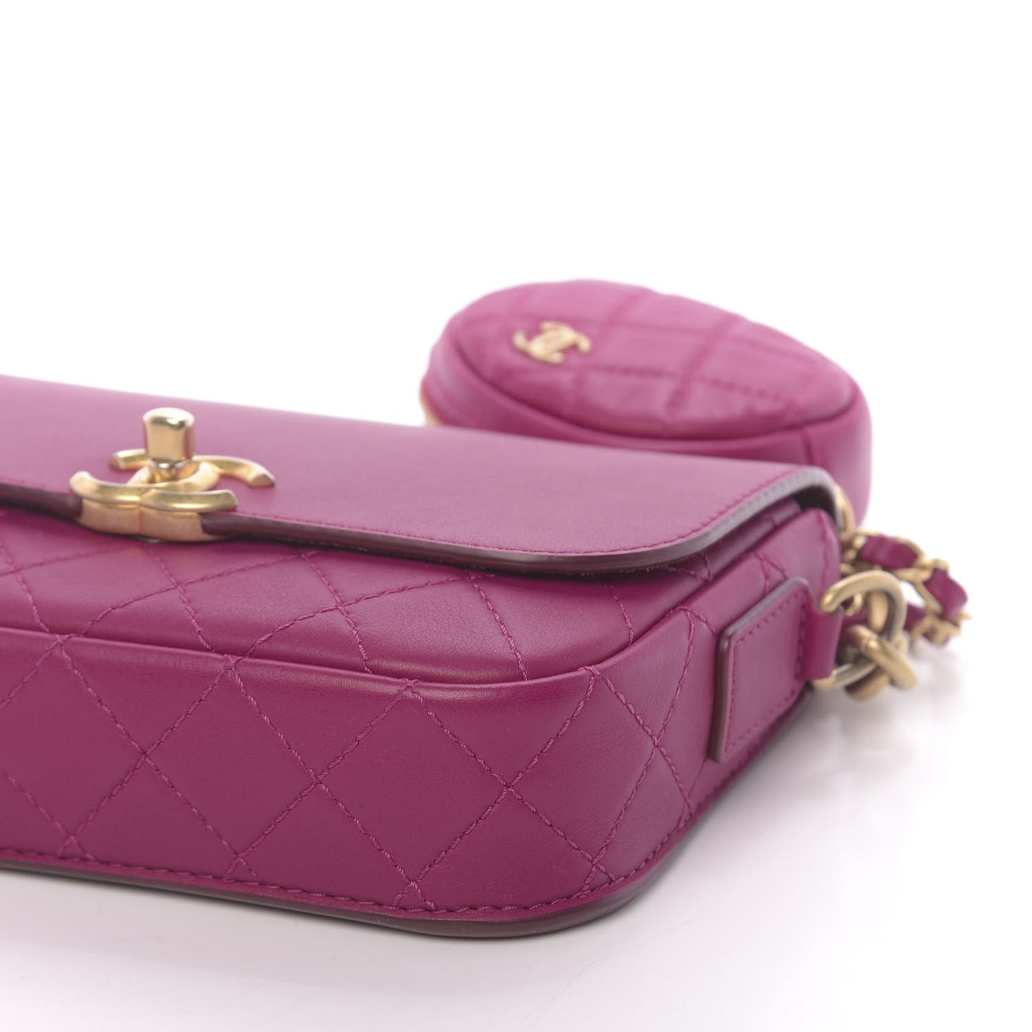 Calfskin Quilted Multi Pouching Flap And Coin Purse Fuchsia