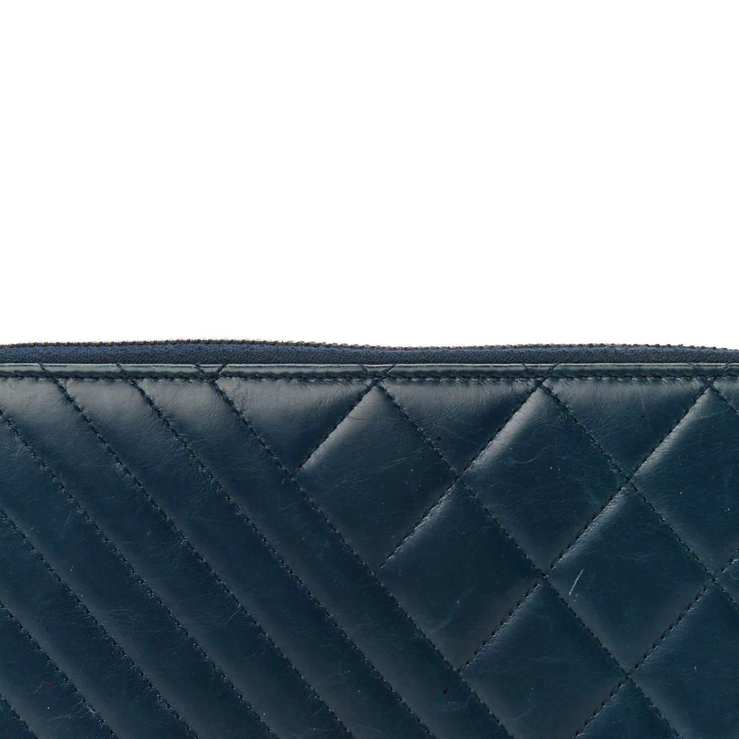 Glazed Calfskin Quilted Small Coco Boy Zip Around Wallet Blue
