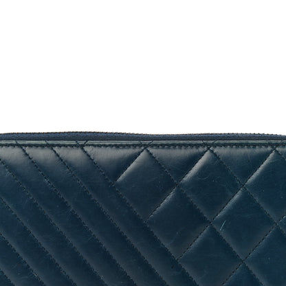 Chanel Glazed Calfskin Quilted Small Coco Boy Zip Around Wallet Blue 21 of 26