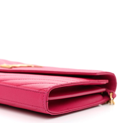 Saint Laurent Grain De Poudre Matelasse Chevron Monogram Chain Wallet Lipstick Fuchsia 8 of 9