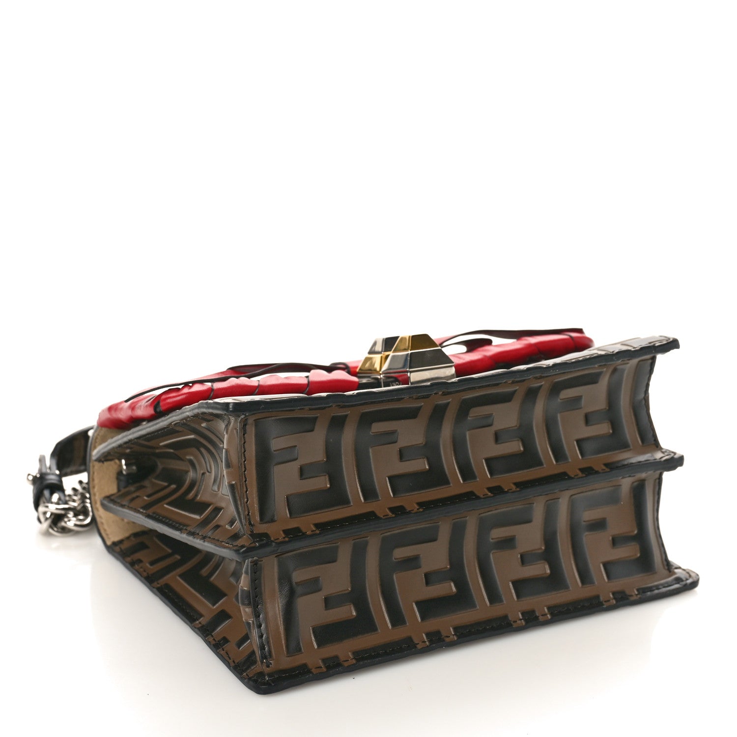 Fendi Vitello Shiny Nappa Bi-Color FF 1974 Lace Up Bow Embossed Small Kan I Shoulder Bag Maya Black Fragola 4 of 10