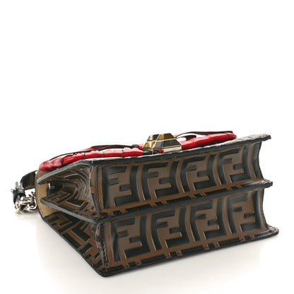 Fendi Vitello Shiny Nappa Bi-Color FF 1974 Lace Up Bow Embossed Small Kan I Shoulder Bag Maya Black Fragola 4 of 10