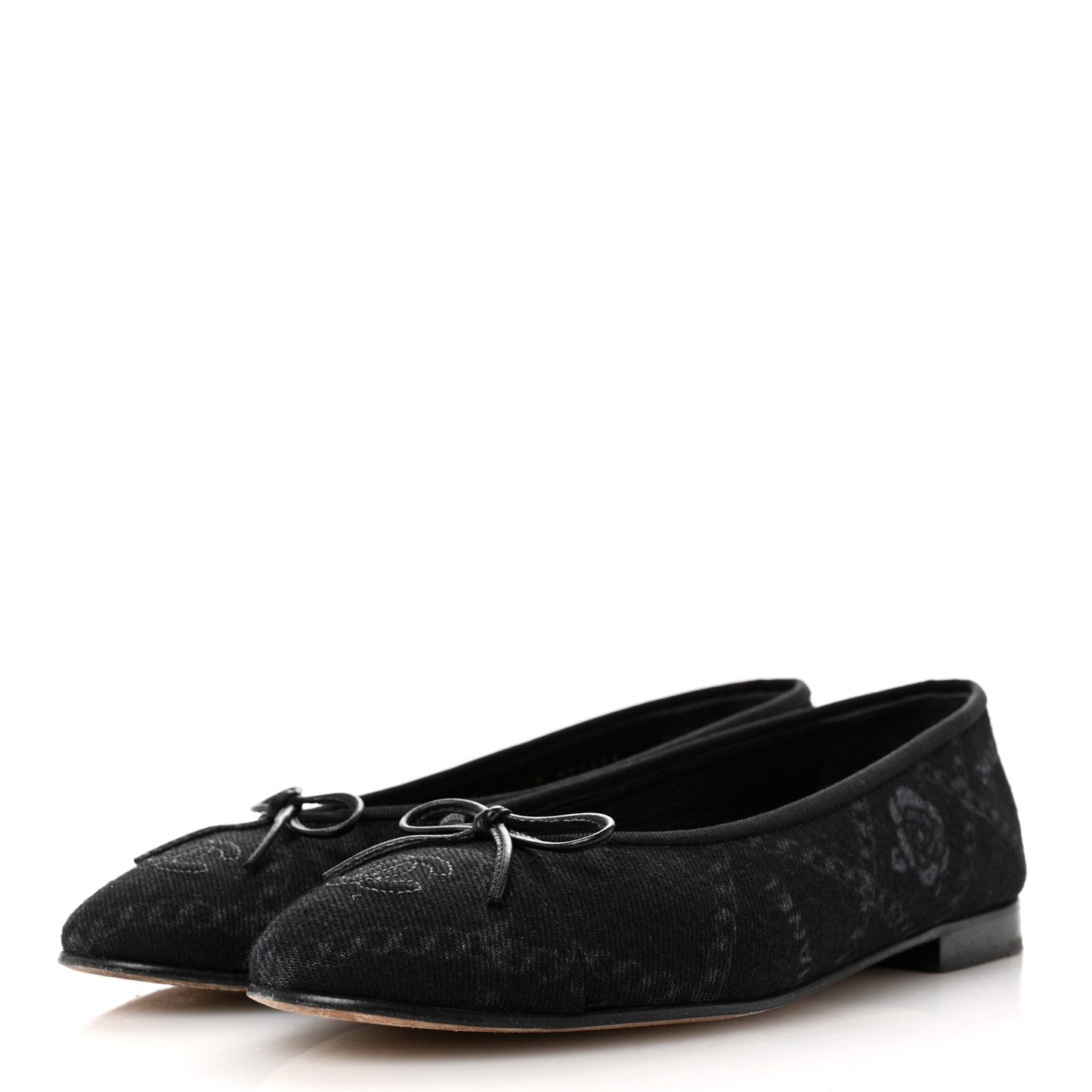 Denim Printed Cap Toe Ballerina Flats 39.5 Black White