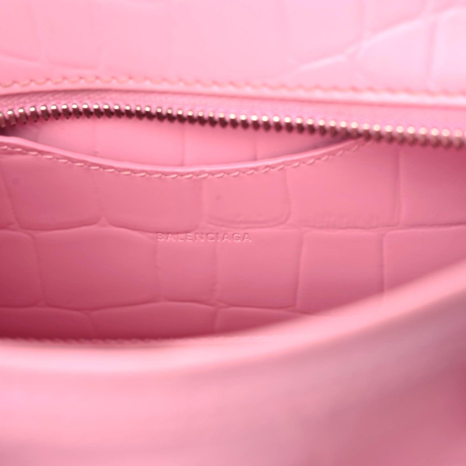 Balenciaga Semi Shiny Calfskin Crocodile Embossed Neo Classic Silver Hardware Mini City Pink 19 of 22