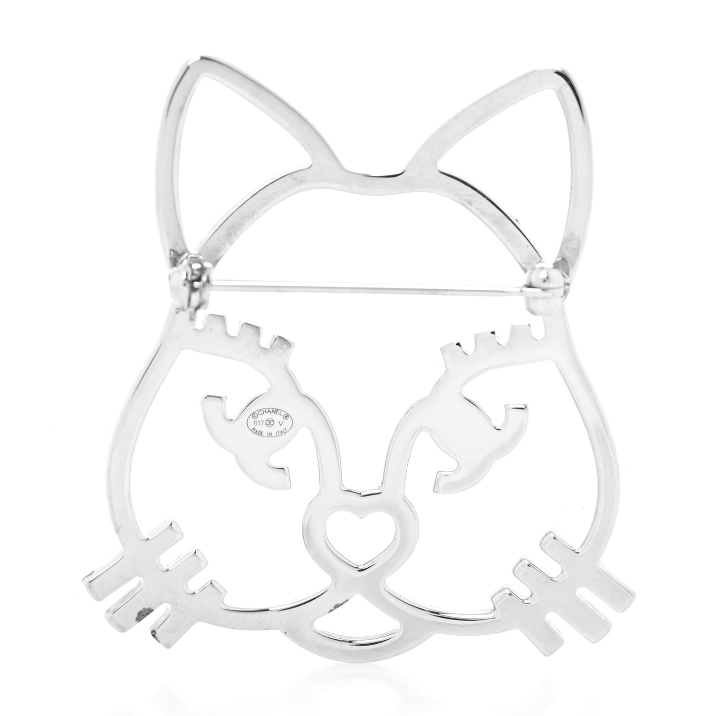 Strass Crystal Emoji Choupette Cat Brooch Silver