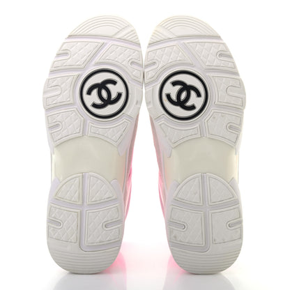 Chanel Suede Calfskin Lambskin Neoprene High Top CC Sneakers 40 White Fluo Pink 5 of 7