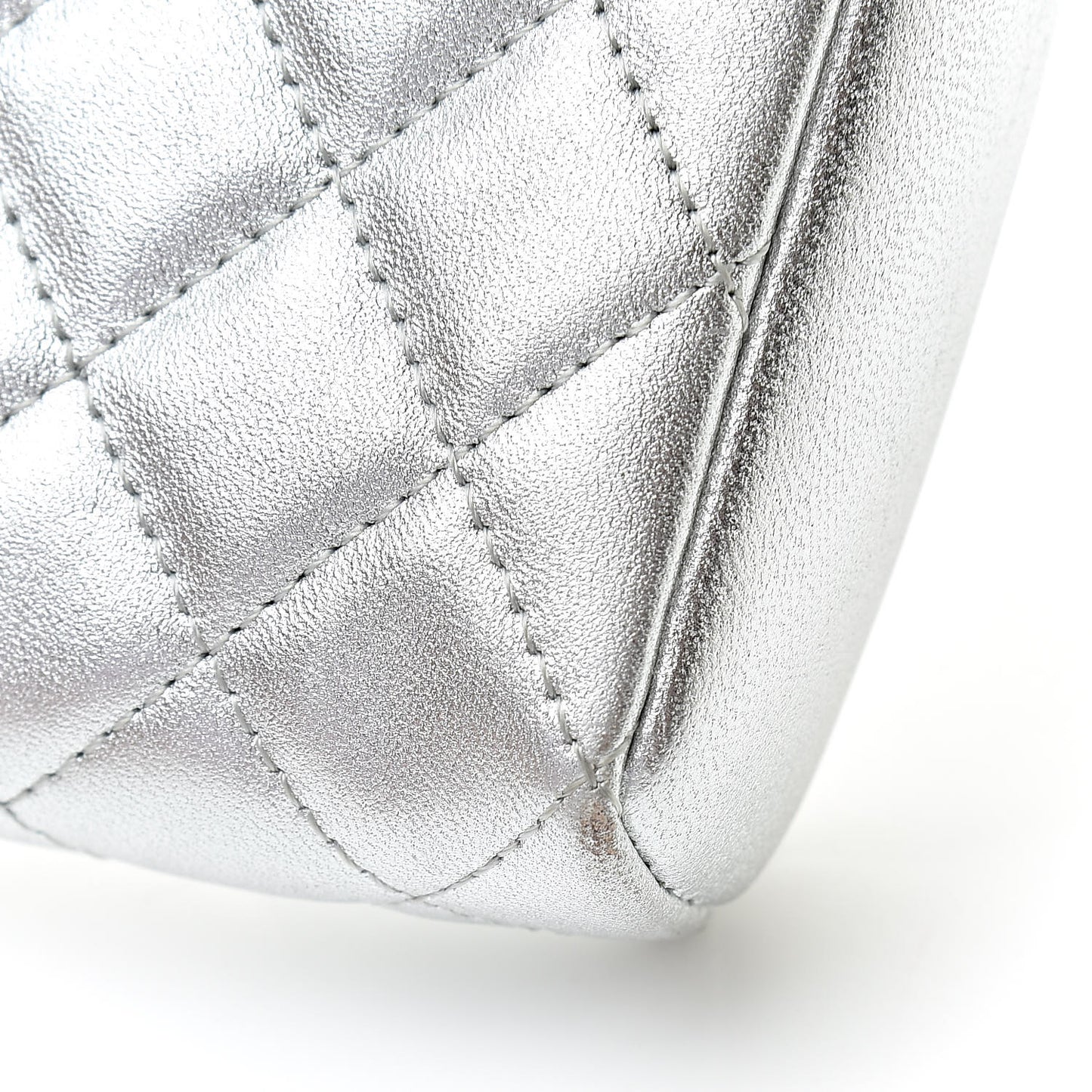Metallic Lambskin Quilted Mini Phone Holder Clutch Silver
