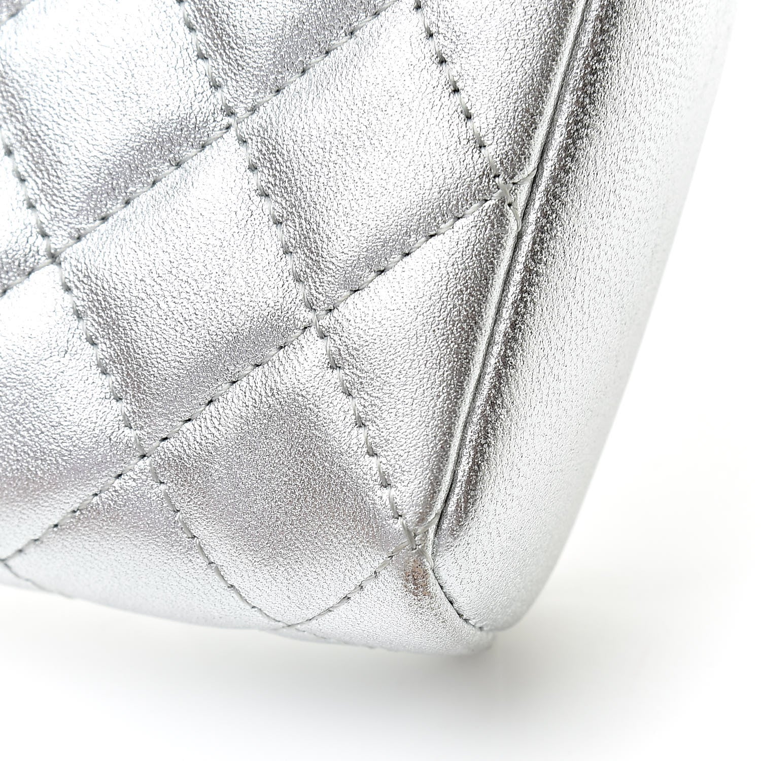 Chanel Metallic Lambskin Quilted Mini Phone Holder Clutch Silver 11 of 13