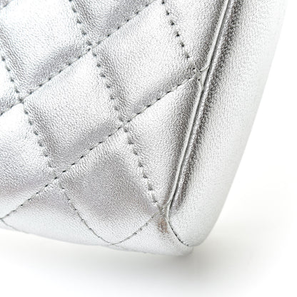 Chanel Metallic Lambskin Quilted Mini Phone Holder Clutch Silver 11 of 13