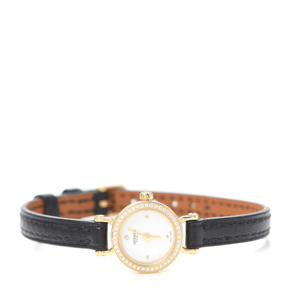 Hermes 18K Yellow Gold Barenia Diamond 16mm Faubourg Quartz Watch Noir 4 of 5