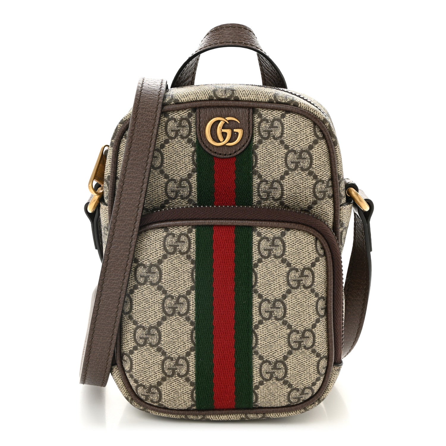 Gucci GG Supreme Monogram Web Mini Ophidia Double Zip Messenger Bag Beige New Acero 1 of 10
