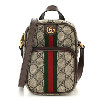Gucci GG Supreme Monogram Web Mini Ophidia Double Zip Messenger Bag Beige New Acero 1 of 10