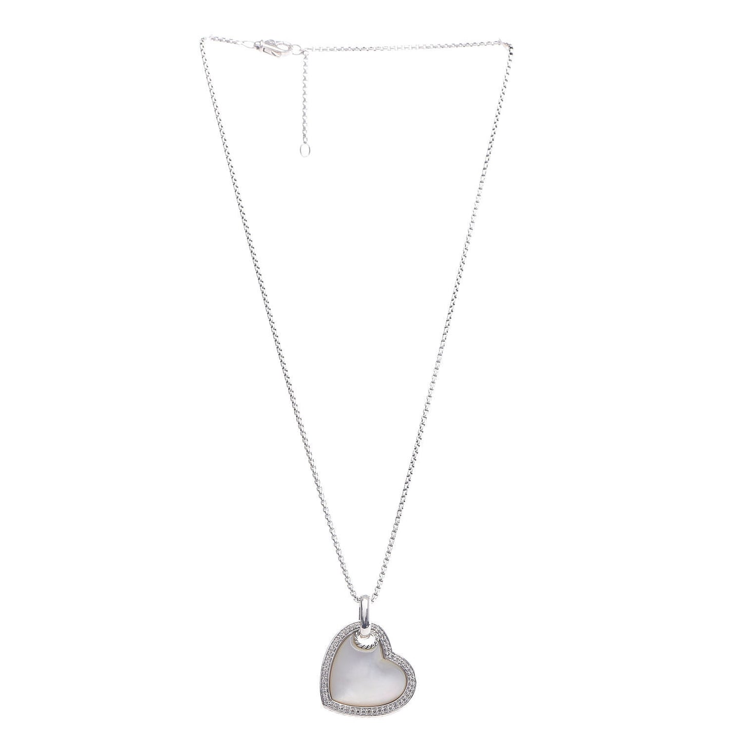 Sterling Silver Diamond Mother of Pearl Heart Pendant Necklace