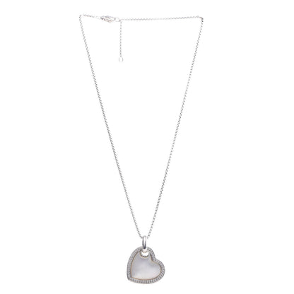 David Yurman Sterling Silver Diamond Mother of Pearl Heart Pendant Necklace 4 of 6
