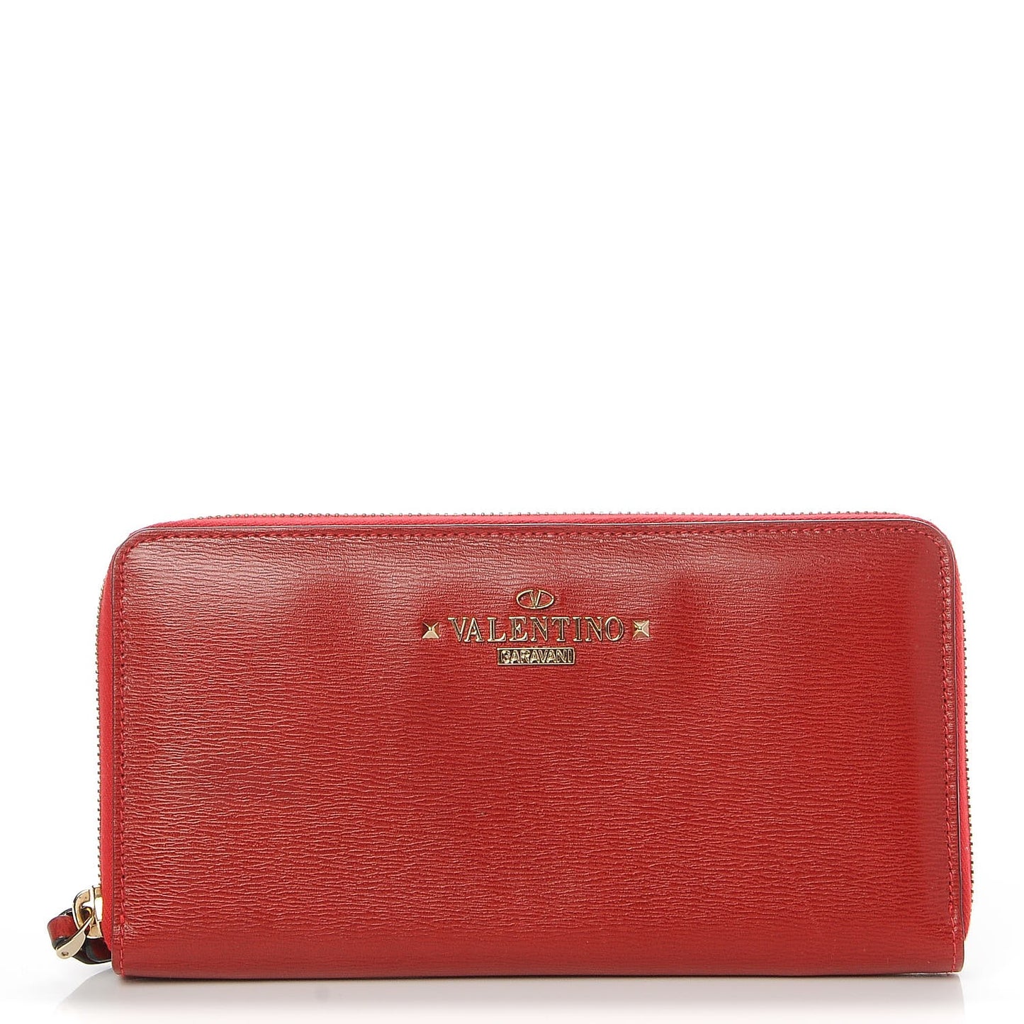 Textured Calfskin Logo Zip Around Wallet Red