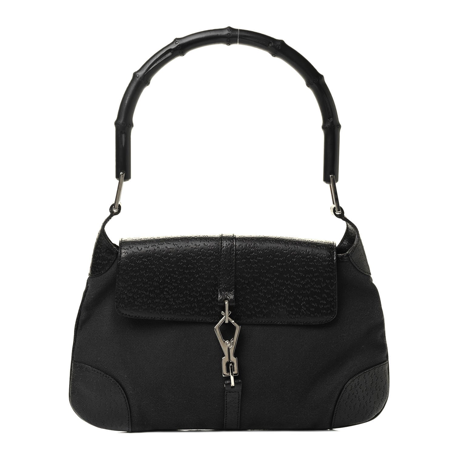 Gucci Canvas Calfskin Bamboo Handle Jackie O Hobo Black 1 of 18