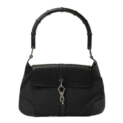 Gucci Canvas Calfskin Bamboo Handle Jackie O Hobo Black 1 of 18