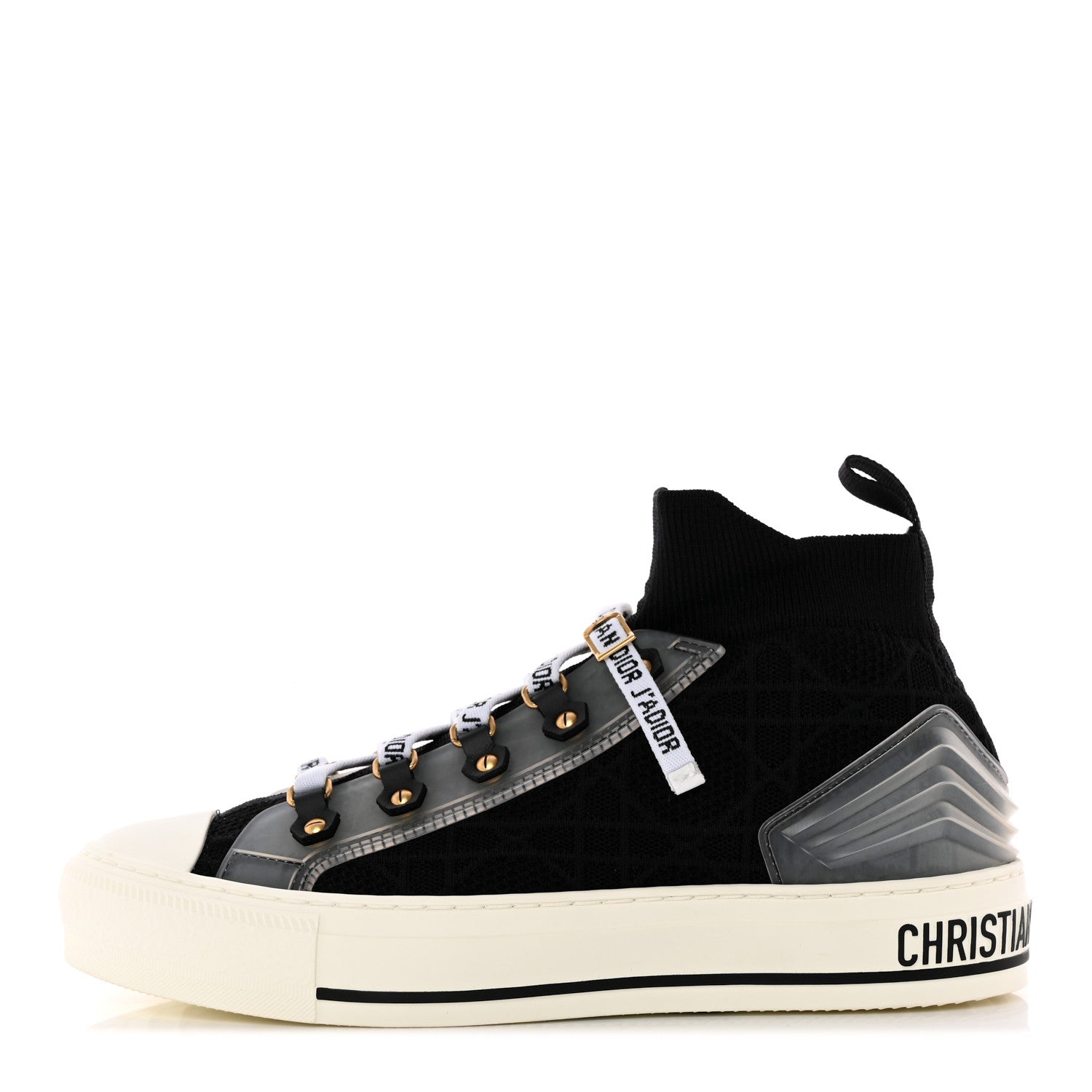 Christian Dior Technical Knit Calfskin Womens Walk'N'Dior High Top Sneakers 37 Black 1 of 11