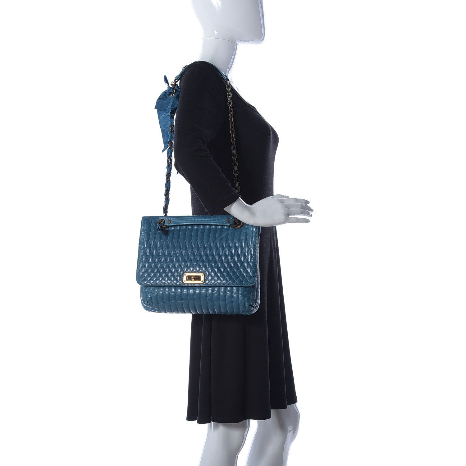 Lanvin Calfskin Quilted Medium Happy Shoulder Bag Blue 2 of 8