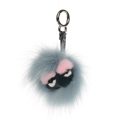 Fendi Fox Mink Rabbit Fur Vitello Flamingo Mini Monster Bag Bug Charm Lagoon Black Multicolor 1 of 3
