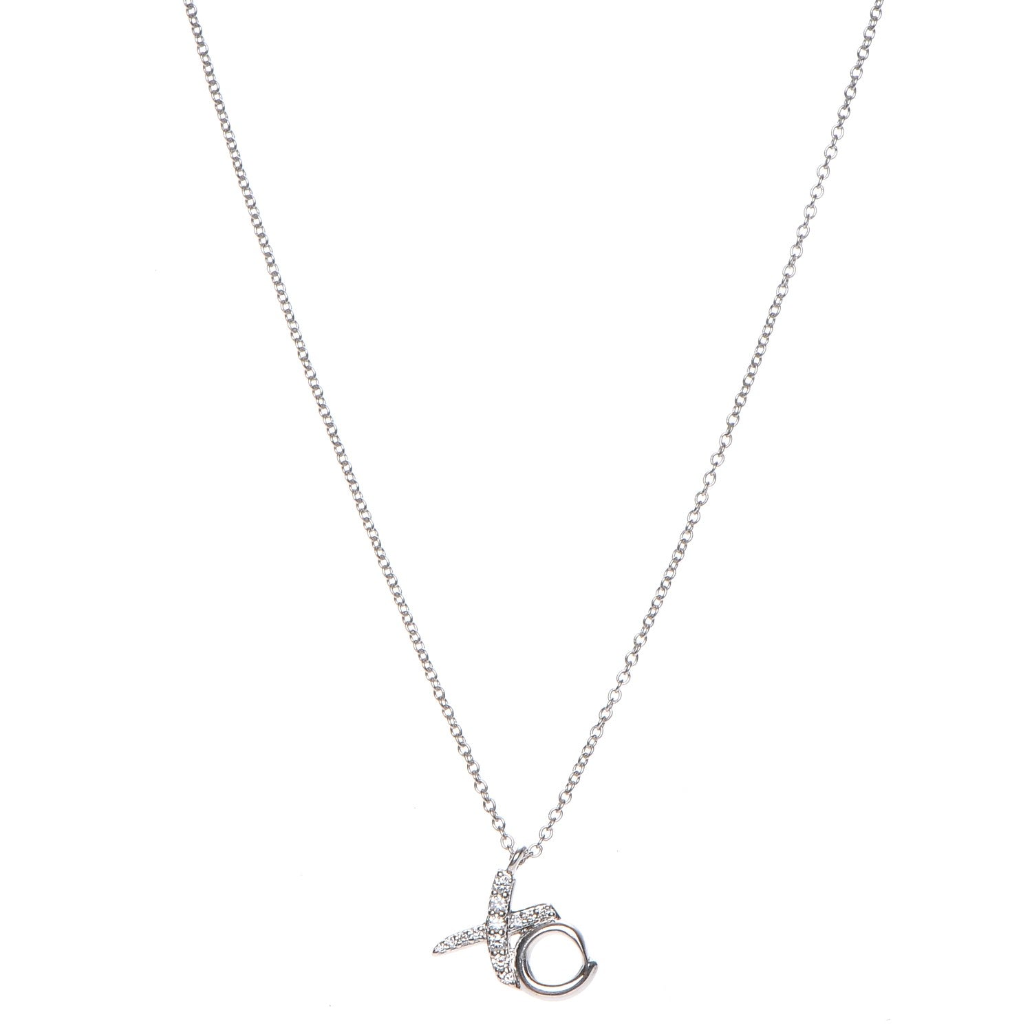 Tiffany 18K White Gold Diamond Paloma Picasso Mini Love and Kisses Pendant Necklace 1 of 9